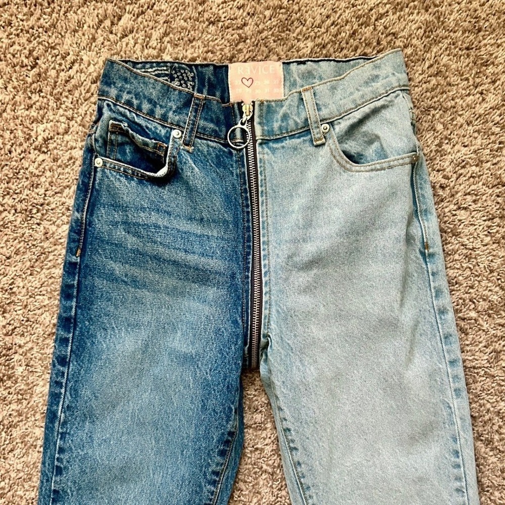 Revice Two Tone Split Denim High‎ Waisted Zipper Fly Jeans I Women's Size 24 - Picture 3 of 9